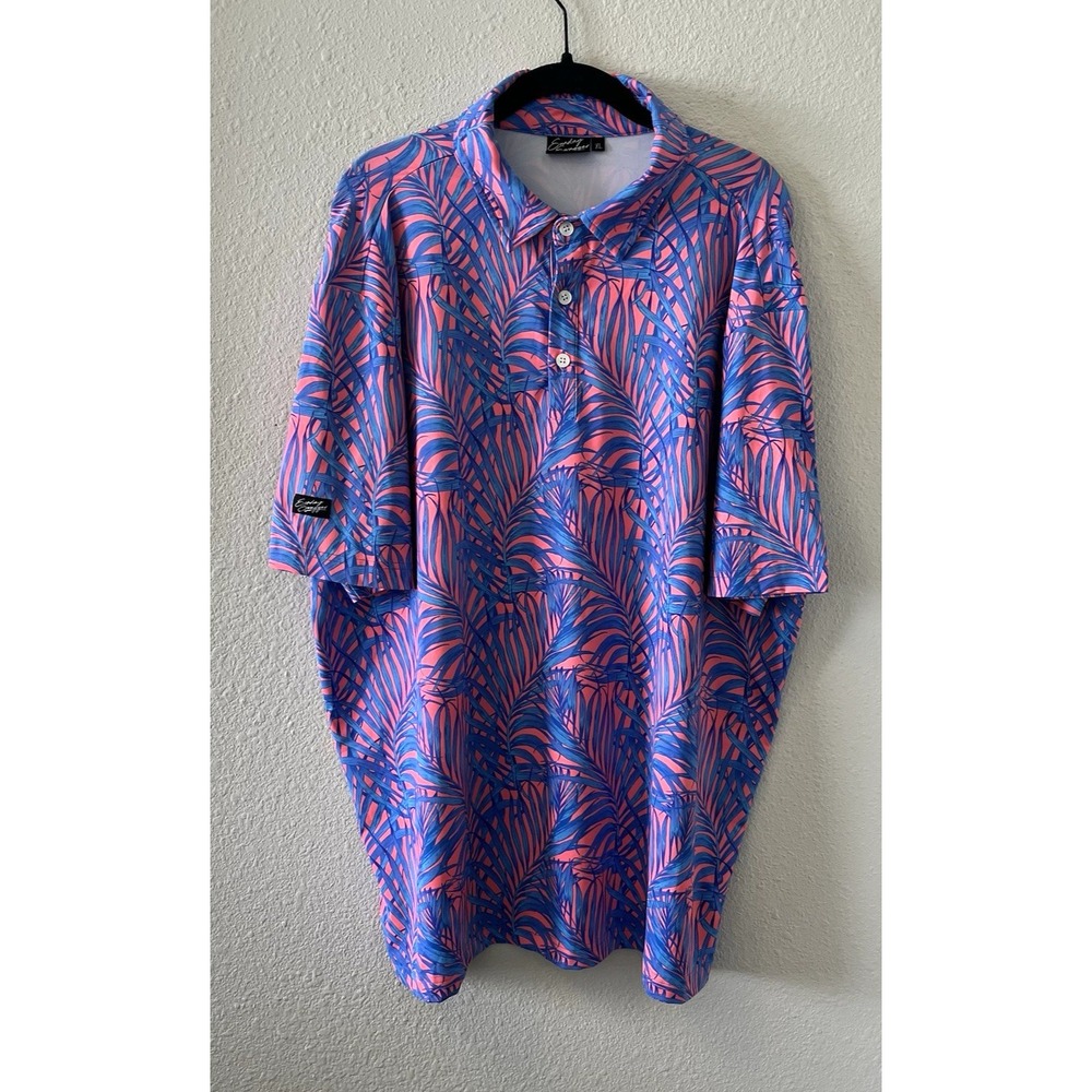 Sunday Swagger Mens Polo XL Tropical Palm Leaf Performance Golf Pink Blue